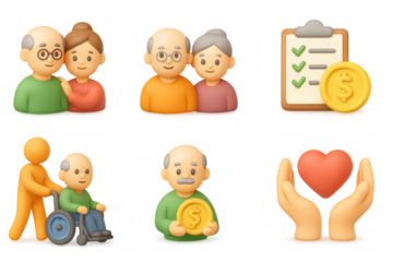 3d cartoon style elderly care and financial planning