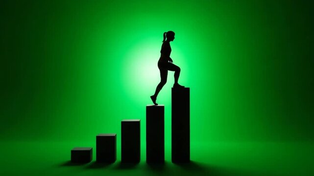 Silhouette Woman Climbing Success Steps Growth Concept.