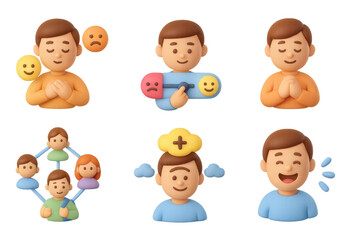3d cartoon emotion symbols: understanding mental health and feelings