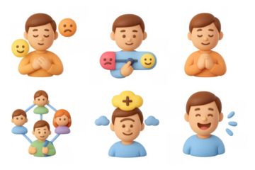 3d cartoon emotion symbols: understanding mental health and feelings