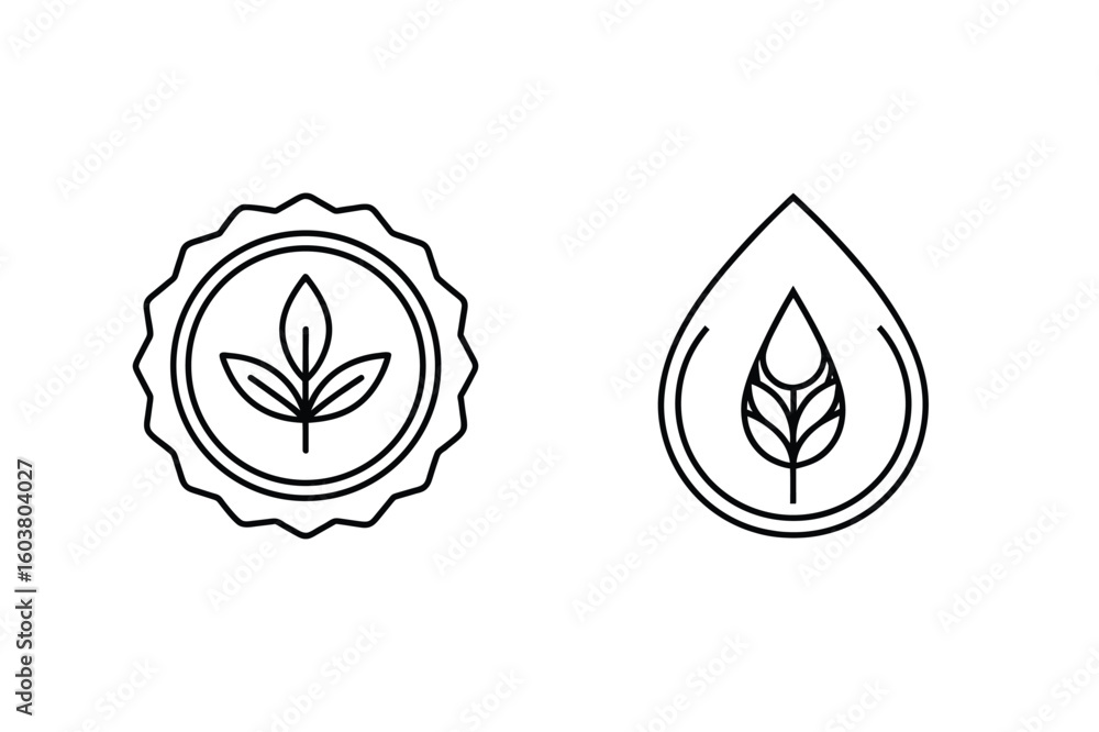 Aufkleber leaf emblem in circular and drop shapes vector