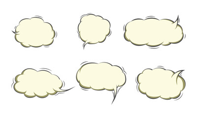 collection of hand drawn blank comic speech bubbles on white background for cartoon or pop art design