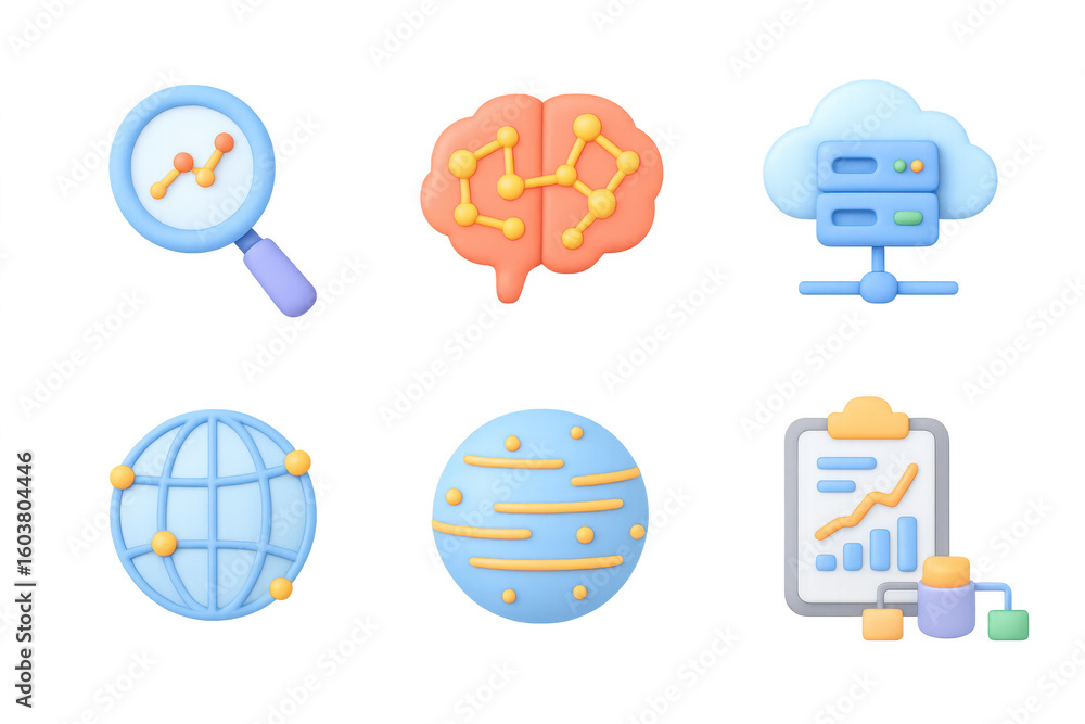 Poster 3d icons for data analytics and cloud computing concepts