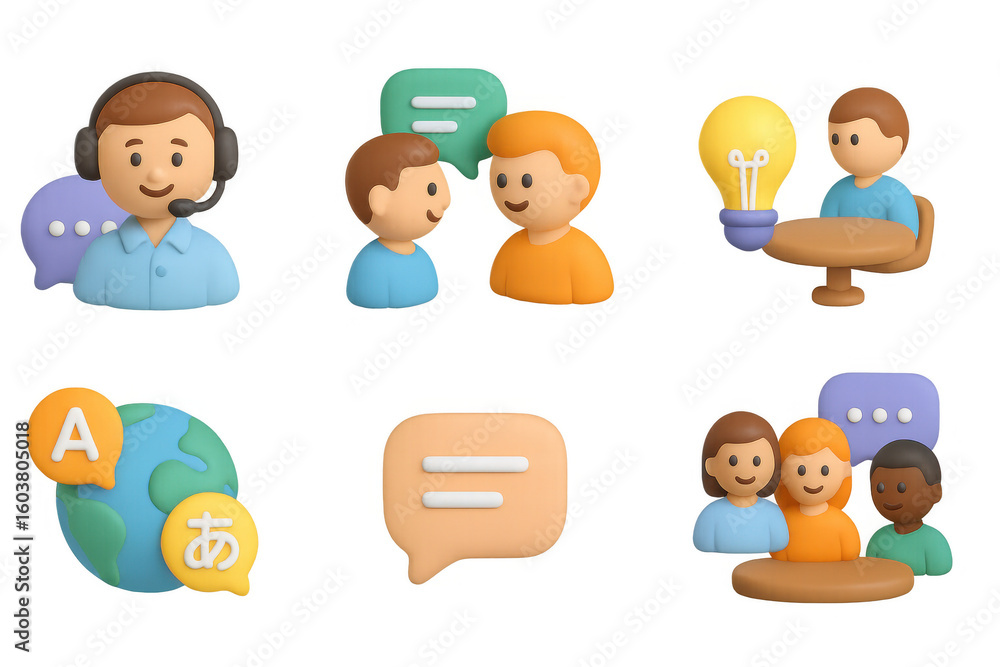 Poster 3d communication and collaboration concepts with diverse characters