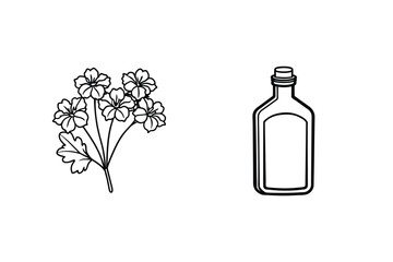 Delicate flowers and glass bottle floral bloom