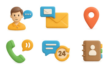 3d communication set: chat, call, map, contact icons for digital interface