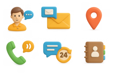 3d communication set: chat, call, map, contact icons for digital interface