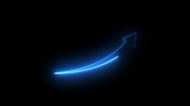 Neon up right arrow icon animation on black background. neon line share icon, Right way icon,
