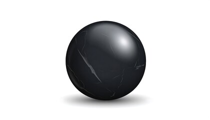 Shiny black sphere with cracks on white.