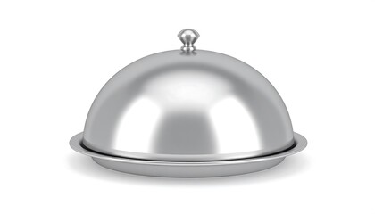 Silver Cloche Plate with Lid Isolated White.