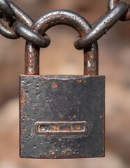 A sturdy padlock secured with two heavy-duty chains, showcasing a metallic finish and intricate details, symbolizing strength and security.