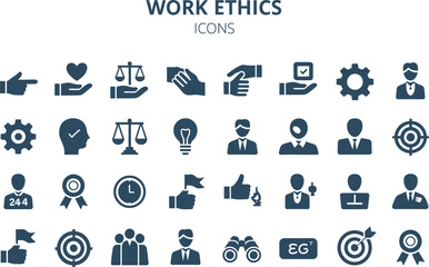 Illustration of work ethics icons representing business and professional values