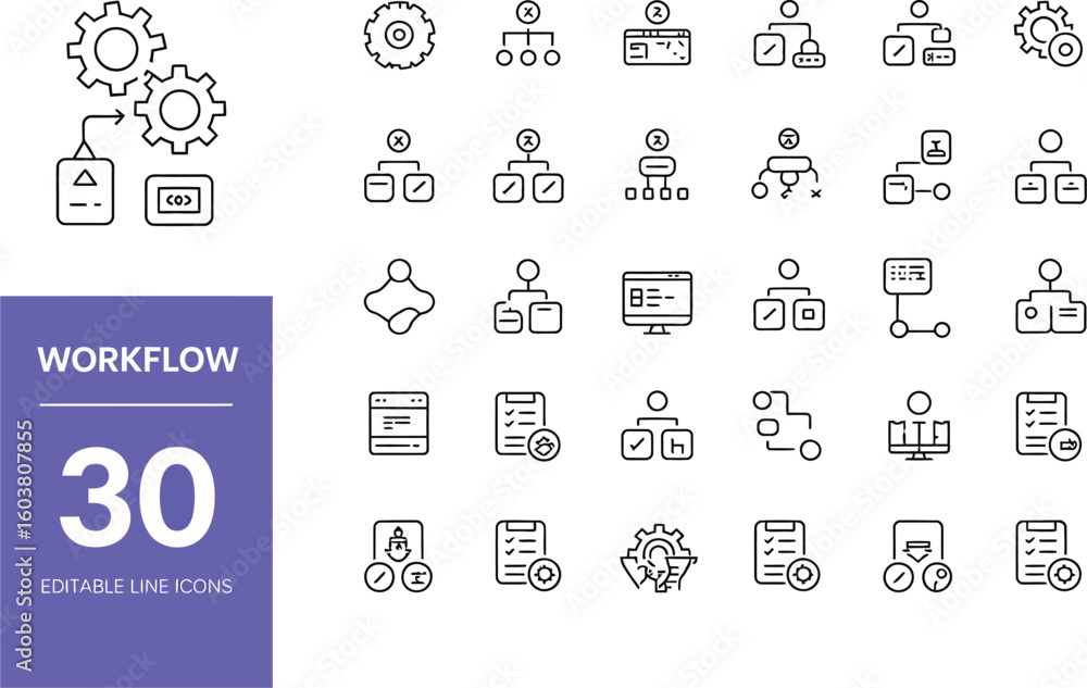 Fototapete collection of workflow icons representing process management and automation