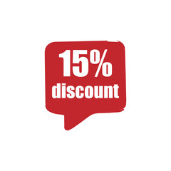 15 Percent Discount Speech Bubble – Red Promotional Offer Label Vector for Marketing, Ecommerce and Sale Campaigns

