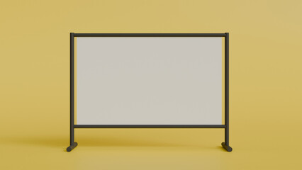Blank white banner in frame on yellow background as mockup for advertising, template, background,...