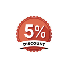 5 Percent Discount Badge Vector – Red Promotional Sale Label for Ecommerce and Marketing Designs

