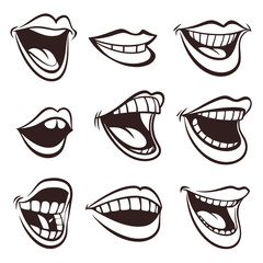 Obraz premium Smiling mouths open wide showing teeth smile open mouth