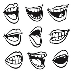 Obraz premium Smiling mouths with teeth and tongues smile open mouth