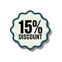 15% Discount Badge Label – Promotional Sale Offer Sticker Design for Marketing and E-commerce

