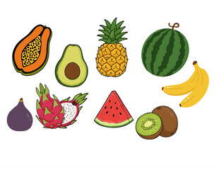 set of fruits with transparant background
