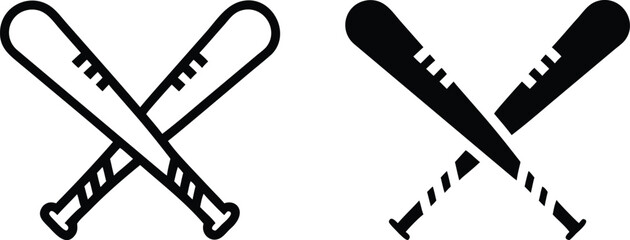 Crossed Baseball Bats Vector – Black and White Cracked Bat Icon Illustration