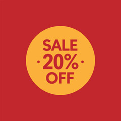Red and Yellow Sale 20% Off Badge &ndash; Promotional Discount Label for E-commerce and Retail Marketing

