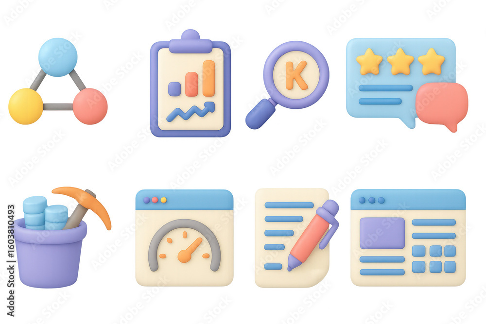 Poster colorful 3d icons representing business and analysis concepts in modern design