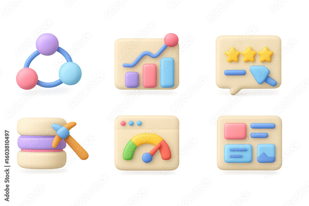 Poster colorful 3d icons for data analytics and performance metrics