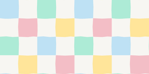 Soft pastel checkerboard seamless vector pattern for baby decor