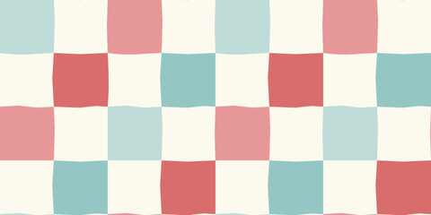 Pastel red and blue checkerboard seamless vector pattern