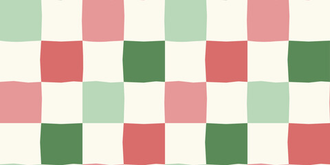 Pastel red and green checkerboard seamless vector pattern