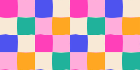 Hand-drawn checkerboard pattern in playful joyful colors