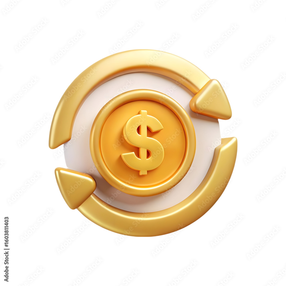 Aufkleber golden dollar coin with circular arrows symbolizing exchange isolated on transparent background