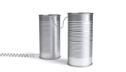 Tin can telephone communication concept.