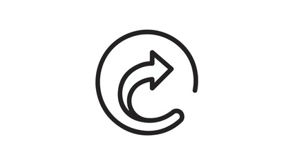 A minimalist black line icon showing a curved arrow inside a circle. This simple vector graphic symbolizes redo, forward, or share actions for user interfaces.