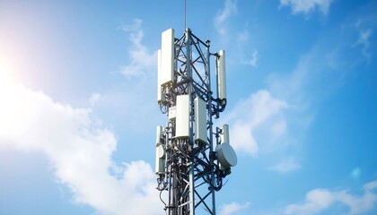Telecommunications tower against a clear sky