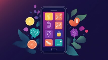 Vibrant digital menu with health and wellness icons