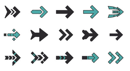 Minimalist arrow icon set. A diverse collection of directional symbols for navigation, pointers, and user interface design.