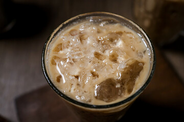 Thai traditional iced coffee,old style coffee, iced coffee, retro style,blur blackground