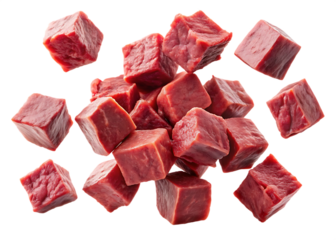  falling meat beef cubes  isolated on white background PNG, AI GENERATED