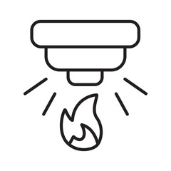 Single outline icon of integrated fire detection system for safety monitoring. Linier style. Editable stroke. Vector illustration.