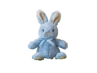 Obraz premium Fluffy blue bunny toy with ribbon isolated on a transparent background plush