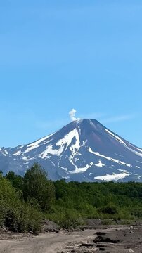 Avachinsky Volcano Emitting Fumarole Gas on Kamchatka Peninsula