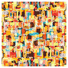 Colorful abstract design with a blend of orange, yellow, and blue hues repeat surface print