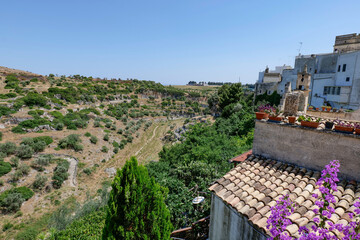 View of the old buildings of Ginosa, an ancient stone town in Puglia, Italy.