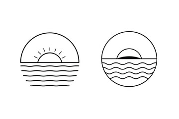 Minimalist sun and waves icons ocean sunrise