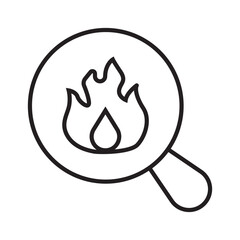 Single outline icon of fire investigation used in fire safety analysis and forensics. Linier style. Editable stroke. Vector illustration.