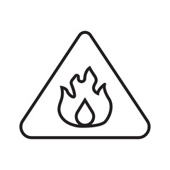 Single outline icon representing fire hazard warning. Used for safety signage and alert. Linier style. Editable stroke. Vector illustration.