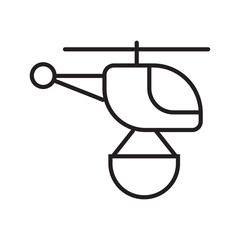 Single outline icon of helibucket used for aerial firefighting and water drop operations. Linier style. Editable stroke. Vector illustration.