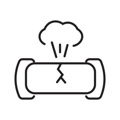 Single outline icon of gas leak from pipe, used for fire safety and hazard monitoring. Linier style. Editable stroke. Vector illustration.